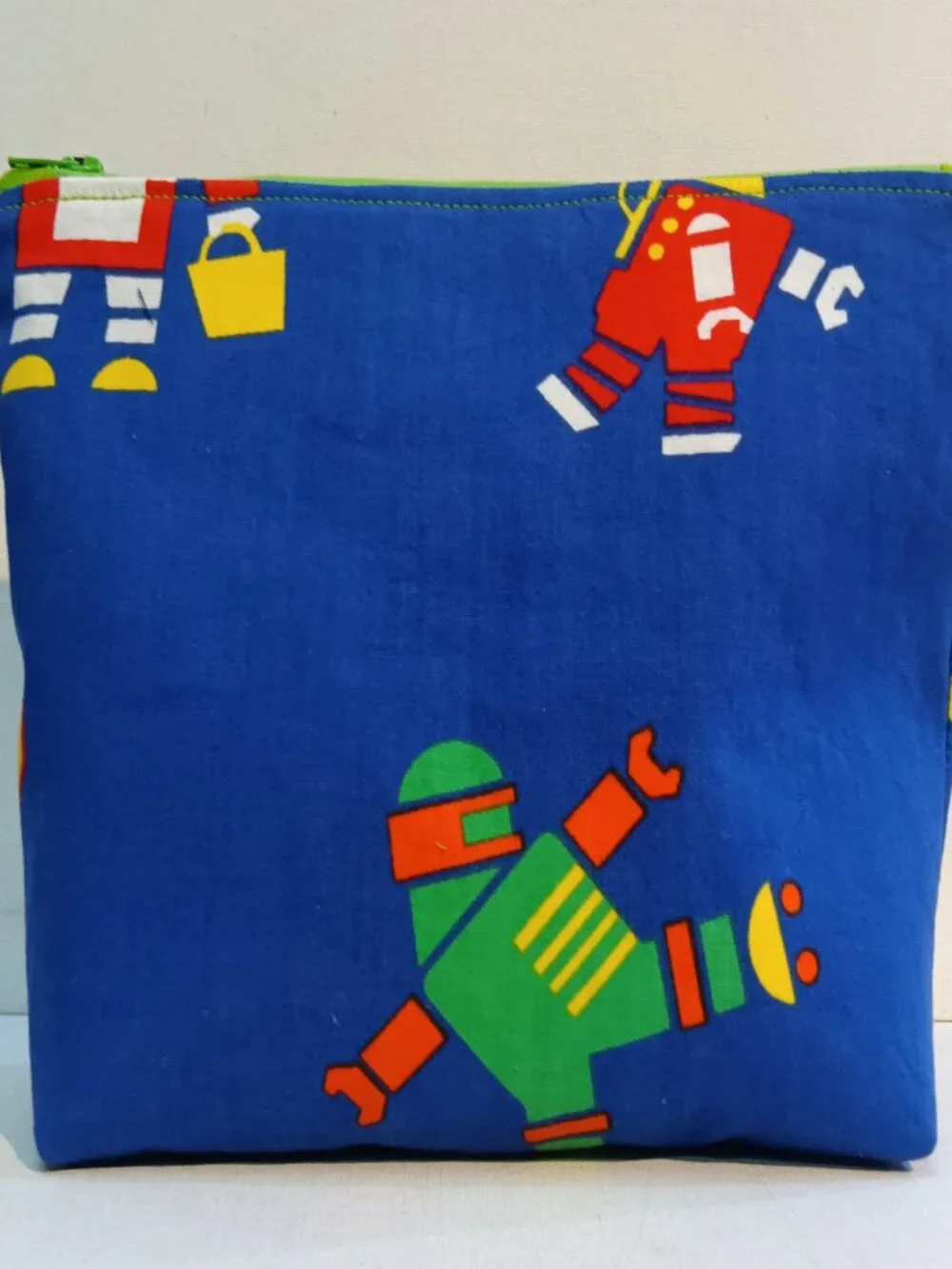 Children's Artisan Quilted Purse Tote Set, Vintage Motif Fabrics, Buttons, Robot